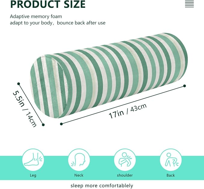 Bolster Pillows for Bed Cylinder Neck Roll Pillow Decorative Round Pillow Covers Cylinder Pillow Long Neckroll Decorative Pillows LightGreen Stripe
