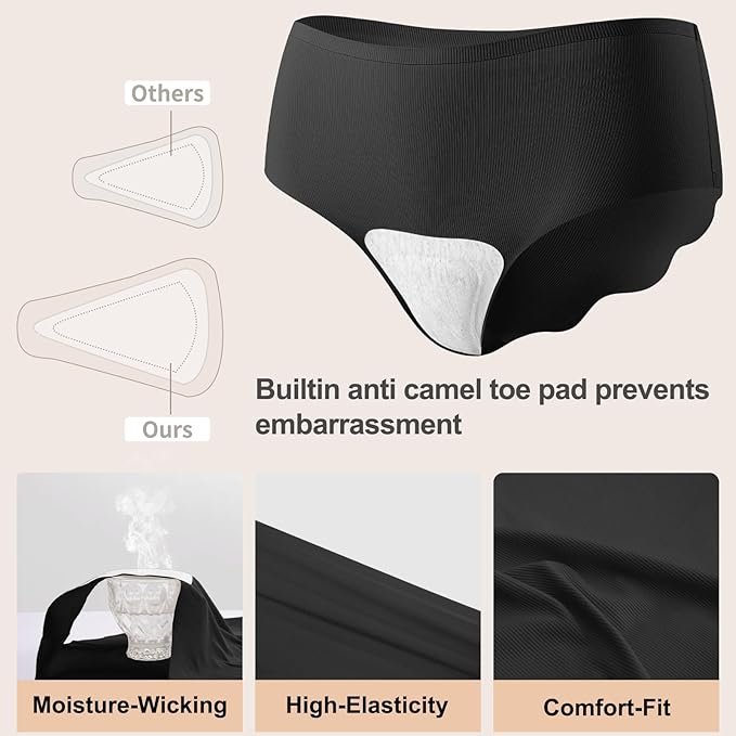 Camel Proof Seamless Underwear for Women 3 Packs No Show Invisible Cheeky Panty Liners Workout Gym Yoga Panties
