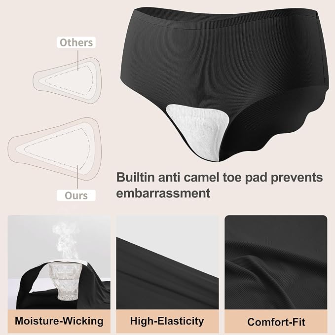 Camel Proof Seamless Underwear for Women 3 Packs No Show Invisible Cheeky Panty Liners Workout Gym Yoga Panties