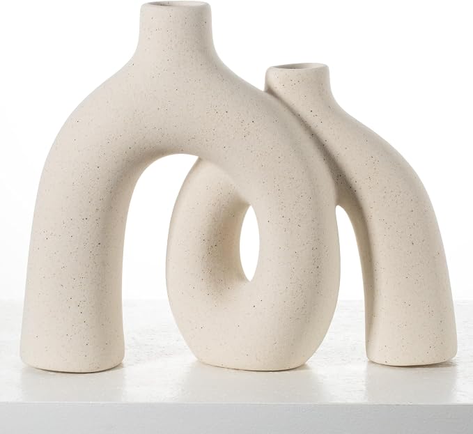 CEMABT Modern Nordic Boho Vase Set - Elegant Beige Matte Ceramic Vase for Living Room, Bookshelf, Mantel, Entryway Table & Console Decor | Home Decor Shelf Decorations Easter Gift