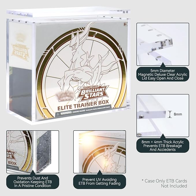 ETB Acrylic Case 3 Pack Elite Trainer Box Protector 8mm Thick Magnetic Lid 6 Magnets UV Protection Dustproof Display Case Easy Top Loading Compatible with Elite Trainer Boxes