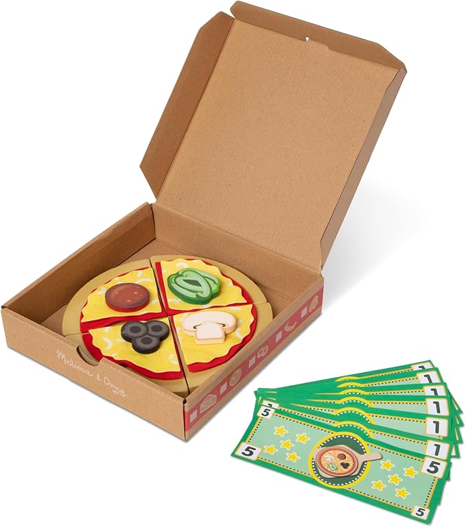 Melissa & Doug Top & Bake Wooden Pizza Counter Play Set with Play Food (41 Pcs) Preschool Toy Pizza, Wooden Food Set, Pretend Sets For Kids Ages 3+ - FSC-Certified - FSC Certified