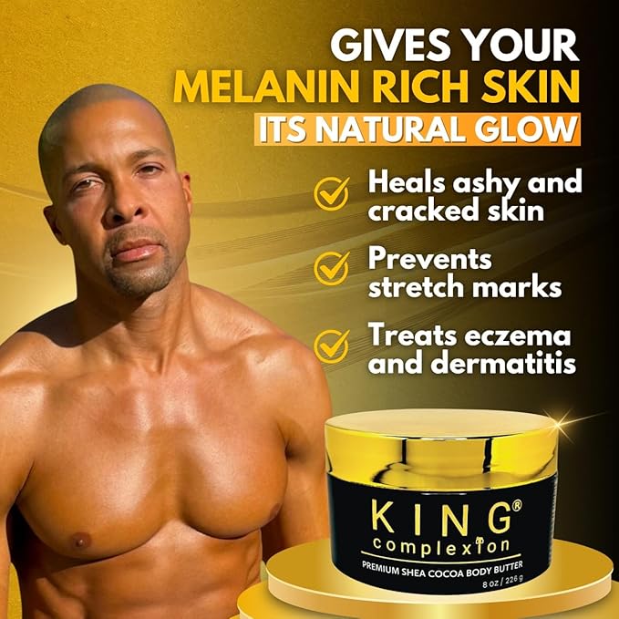 King Complexion Shea Cocoa Premium Body Butter - Large 8 oz - Coconut Oil - Black Skincare - Body Moisturizer - Ultra Hydration - Massage Butter - Light Cocoa Smell - Gives Skin It's Natural Glow