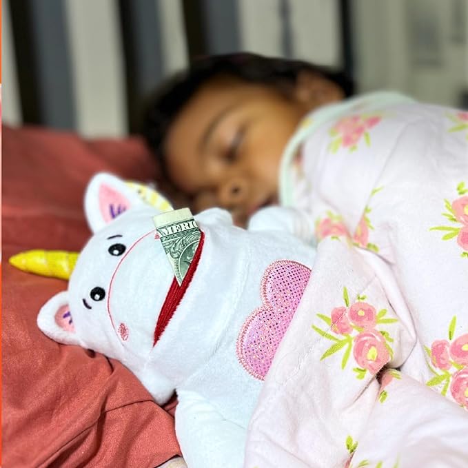 The Tooth Brigade Tooth Fairy Pillow | Stuffed Plush with Large Pocket Mouth for Lost Teeth, Treasures, Prizes - Fun and Interactive Plush, Perfect Kids, Boys, & Girls Gift (Sprinkles Unicorn)