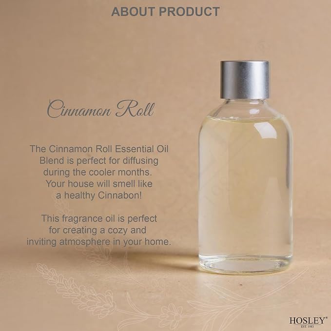 Hosley Diffuser Refill Set of 3 Cinnamon Roll Scented 85ml Each Aromatherapy Home Fragrance for Bathroom Shelf Décor, Room Décor, Office, Spa