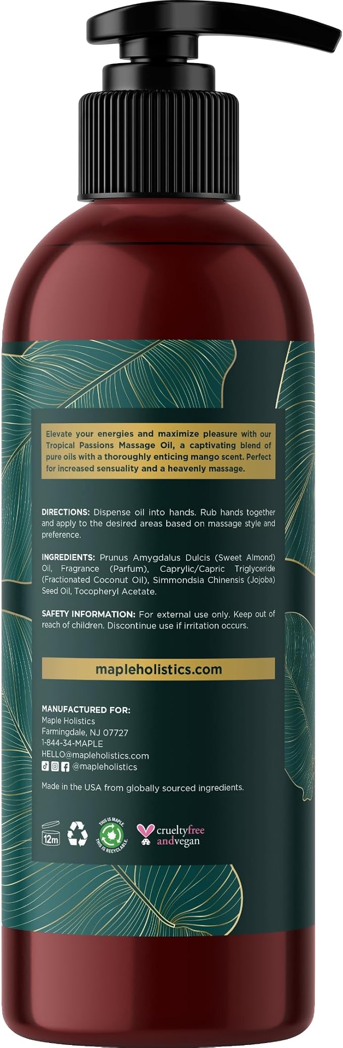 Scented Sensual Massage Oil for Couples - Tropical and Vanilla Full Body Massage Oils with Jojoba Coconut and Sweet Almond Oil with Sweet Aromas for Special Moments - Non GMO Gluten Free and Vegan