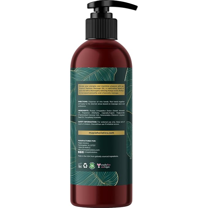 Luxurious Vanilla & Tropical Passions Massage Oil Set - Aromatherapy Full Body Massage Oil for Couples Bundle with Naturally Scented Vegan & Non GMO Ingredients (8 Fl Oz Each)