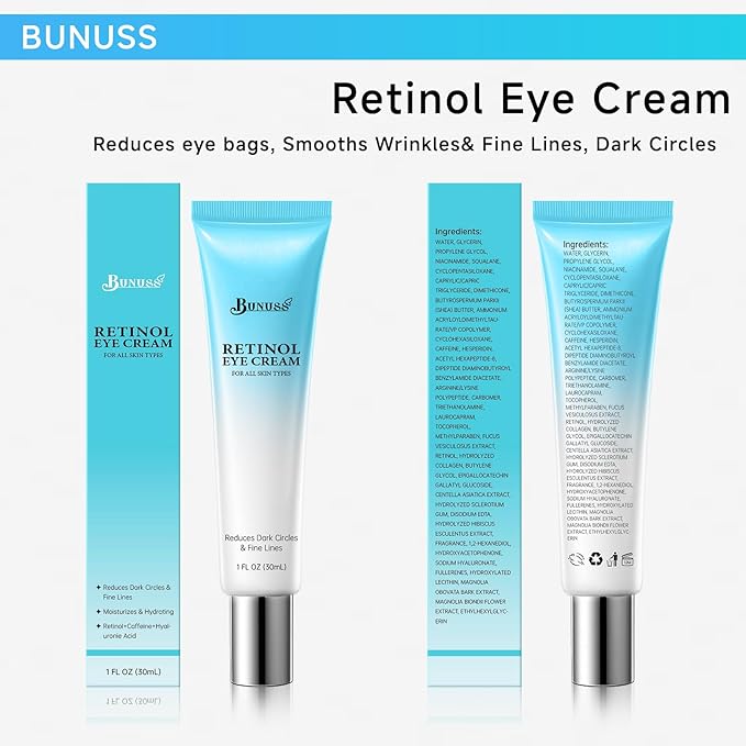 Retinol Eye Cream - Eye Cream for Dark Circles, Puffiness, Anti Aging, with Peptides, Caffeine, Hyaluronic Acid, Reduces Bags, Dark Circles Under Eye Treatment, Smooths Wrinkles & Fine Lines, 1 fl. oz
