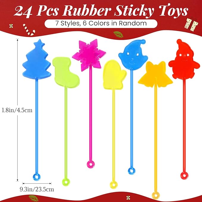 24PCS Christmas Stretchy Sticky Hands Toys for Kids, Rubbery Sticky Goodie Bag Stuffers Toys for Christmas Party Supplies, Colorful Sticky for Boys Girls Classroom Prizes