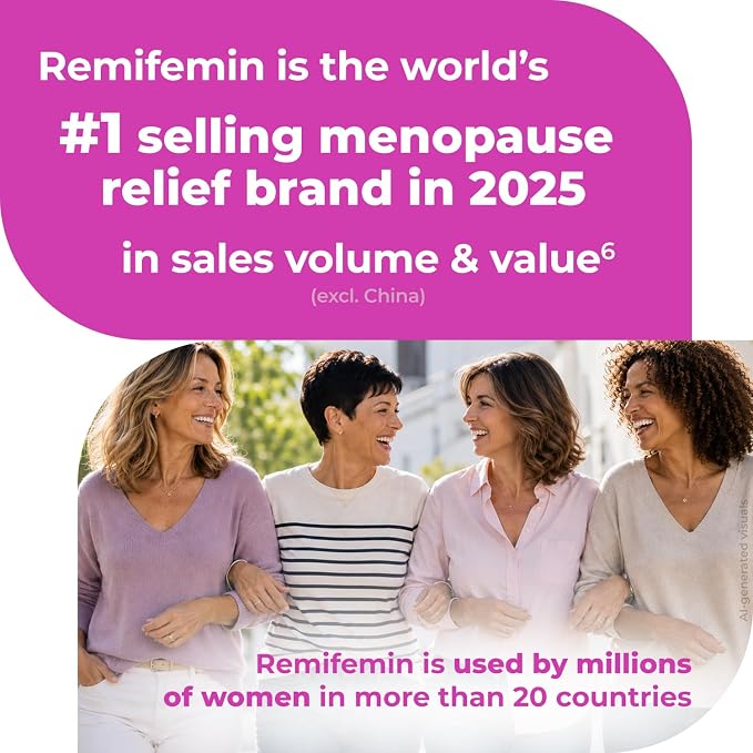 Remifemin Menopause Symptoms Relief - Clinically Proven Ingredients - Menopause Supplements - Black Cohosh - Estrogen-Free - Made in Germany - 60 Tablets