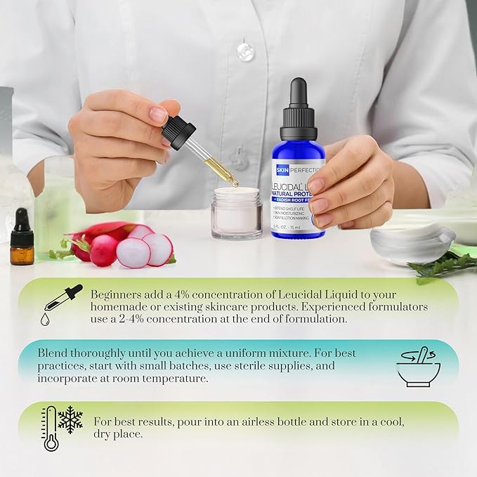Skin Perfection Leucidal® Liquid Radish Root Natural Alternative to Synthetic Preservatives for Hyaluronic Acid Serums, DIY Lotion Making, Skin Care, Cosmetics, Beauty Lines (0.5 ounces)