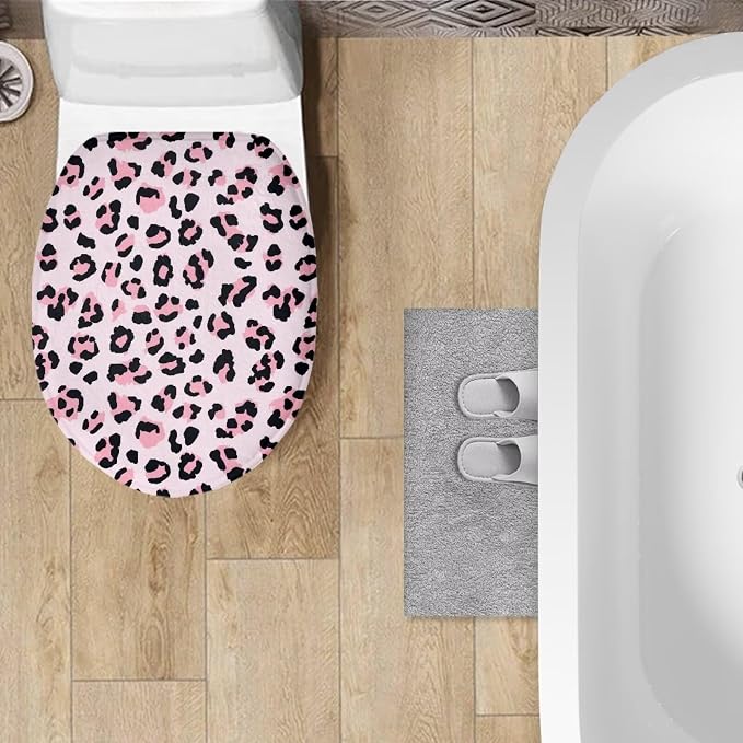 Leopard Print Toilet Seat Covers for Bathroom Pink Leopard Print Toilet Seat Cushion Cover Replacement for Bathroom Decor Machine Washable Toilet Lid Cover Elongated,Easy to Clean