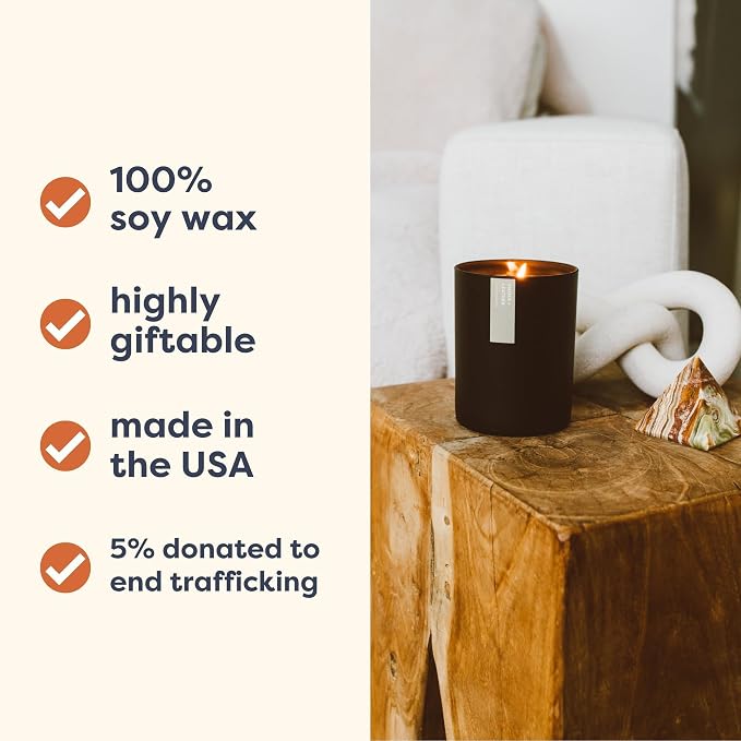 Calyan Wax Co. Redwood & Vanilla Scented Candle - 75 Hour Burn - Luxury Clean Soy Wax Candles - Long Lasting Black Tumbler Jar Candle for Home - 10.2oz