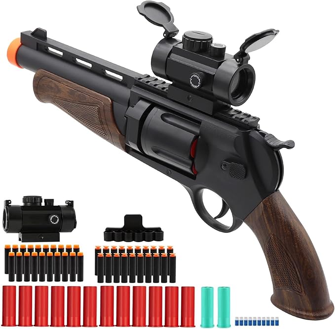 Toy Revolver Gun Toys for 8 9 10 11 12 13+ Year Old Boys Kids, Sports & Outdoor Play Toys Shotgun with Dart Bullet Holder & Scope, Play Toy Guns for Boys 8-12, Gifts for Birthday Halloween