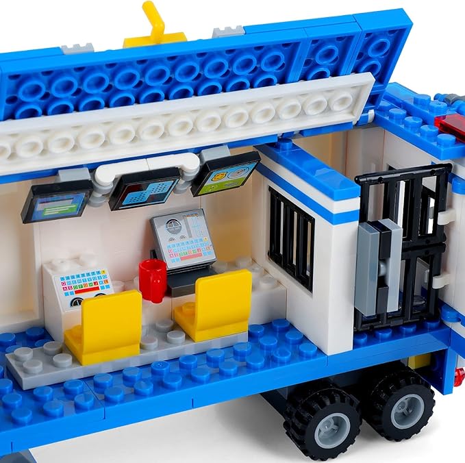 City Police Mobile Command Center Truck Building Blocks, Mobile Police Unit with Prison , Cop Cars STEM Construction Toy Kit , Birthday Xmas Gifts for Kids, Boys, and Girls Ages 6+ (484 Pieces)