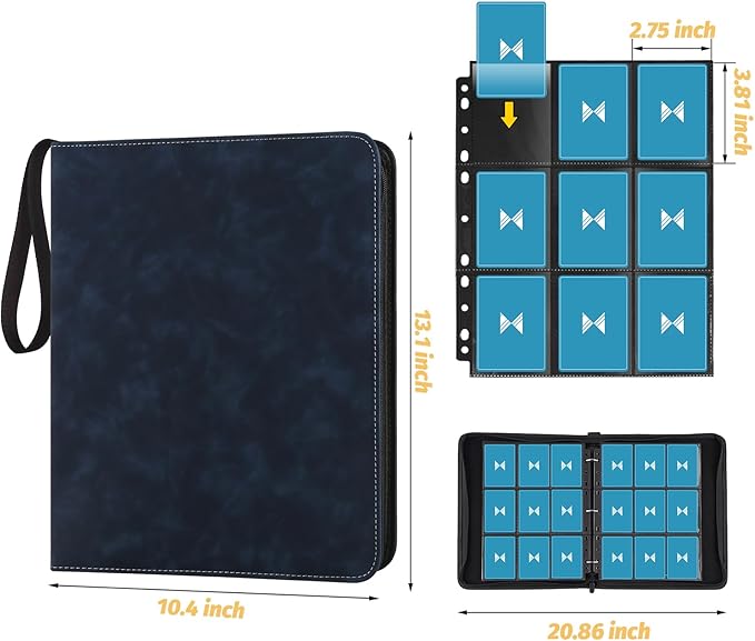 GERMUN 720 Card Binder, Premium Trading Card Binder, 9 Pocket Double Sided Pocket PU Card Collection Binder, Collector Card Album, Card Folder for MTG, TCG, Sports Cards, Game Cards (Dark Blue)