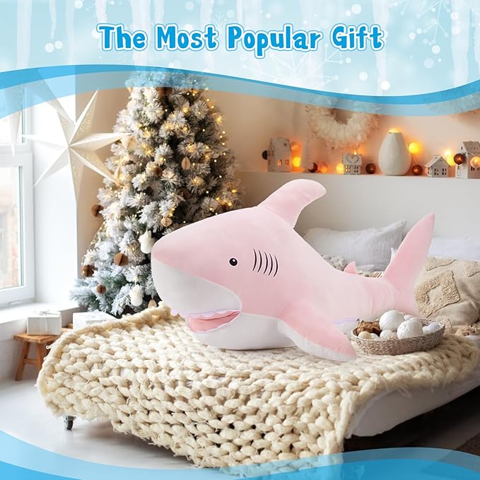 MaoGoLan Giant Shark Stuffed Animal, 51“ Large Stuffed Shark Plush Pillow for Kids Boys Girls Gift, Pink