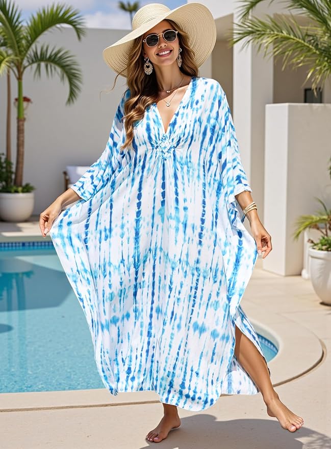 Mumu Dresses for Women Plus Size, Bohemian Kaftan Beach Cover Up Long Maxi Nightgown Soft Loungewear