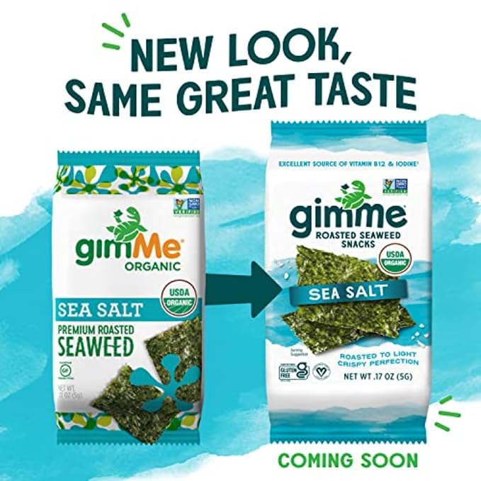 gimMe Seaweed, Sea Salt, 6 Count, Pack of 2 | Organic | Keto & Vegan | Gluten Free | Source of Iodine