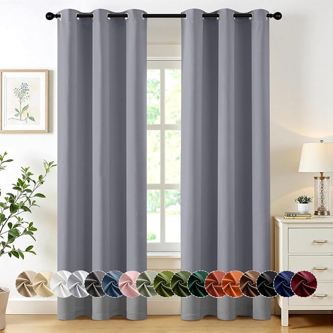 MIULEE Blackout Curtains for Bedroom 2 Panels 40 x 72 Inch Long Silver Grey | Thermal Insulated, Living Room Darkening Grommet Drapes, Noise Reducing, Light Blocking Window Treatments