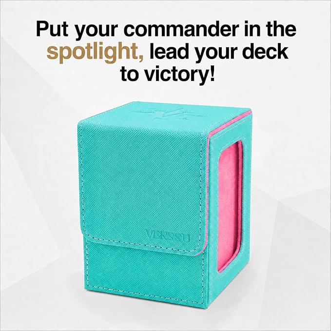 Venssu MTG Deck Box for Commander Display,Card Deck Box Fits 100 Double Sleeved Cards,TCG with 2 Dividers and 1 Toploader (Turquoise and Pink)