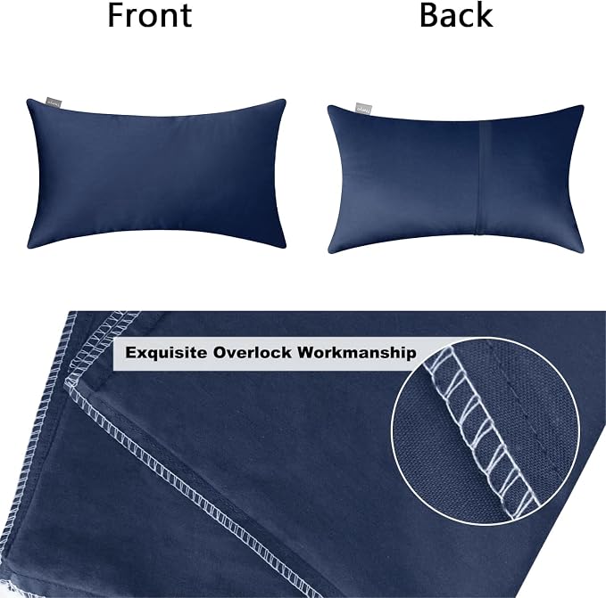 Thmyo 4-Pack 100% Cotton Lumbar Comfortable Solid Decorative Throw Pillow Case Rectangle Cushion Cover Sublimation Blank Pillow Covers Christmas DIY Throw Pillowcase(12x20inch/30x50cm,Midnight Blue)