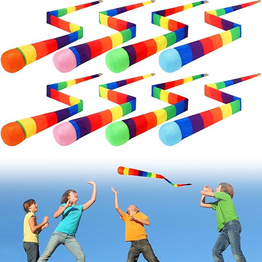 Leyndo 35 Inch 8 Pcs Throw and Catch Balls with Rainbow Tail, Fun Colorful Sports Comet Balls Playground Toys for School Classroom Beach Outdoor Camping Healthy and Fun Games (Multi Color)