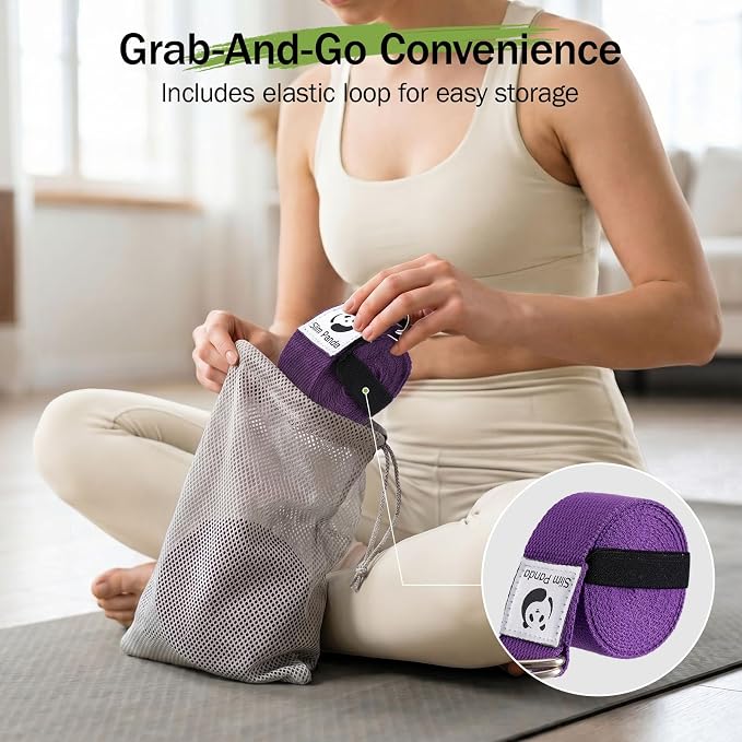 Slim Panda Yoga Strap for Stretching,Cotton Yoga Strap with Adjustable D-Ring Buckle,Non-Elastic Yoga Belt for Pilates,Gym Workouts,Physical Therapy,Improve Flexibility