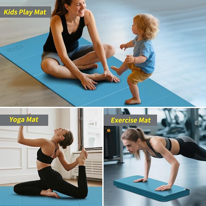 Foldable Extra Large Yoga Mat 74"×31.5", 8mm Double-Sided Non Slip Lightweight Fitness Mat for Man & Woman, Portable for Home Studio & Travel