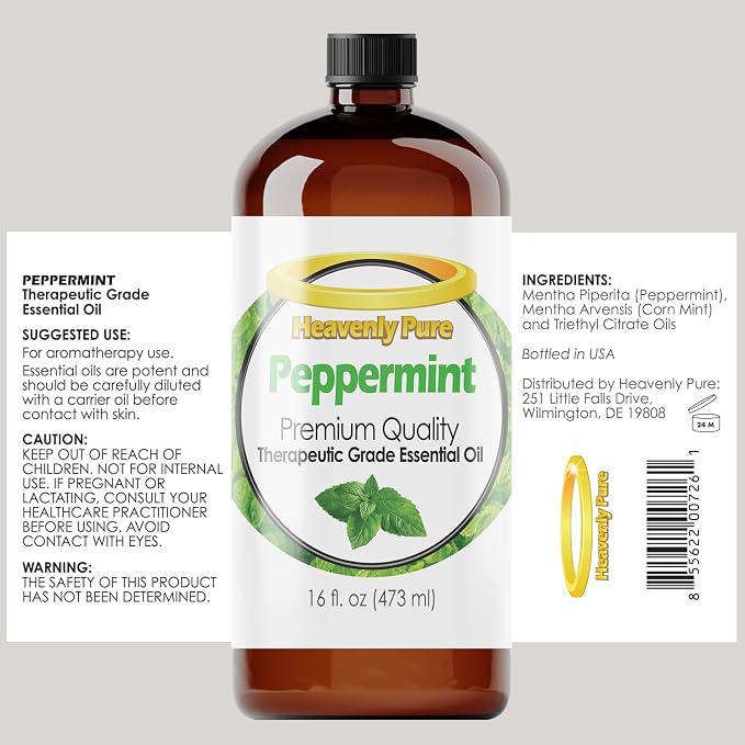 Heavenly Pure Peppermint Essential Oil (16 OZ Bulk) – Natural Sweet Mint Aroma – Peppermint Aromatherapy Oil