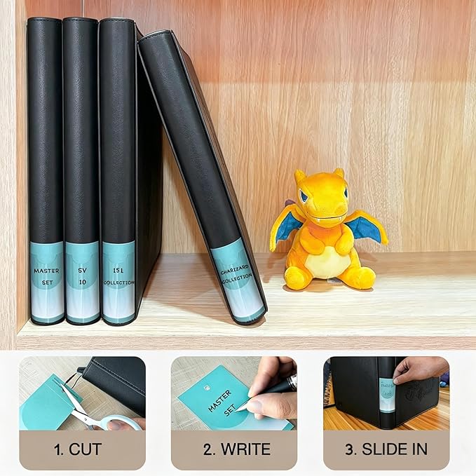 9 Pocket Card Binder, 360 Cards Trading Cards Games Collection Holder with Customizable Label Slot and Side-Loading Sleeves, Premium Gift for Card Collectors (Black)