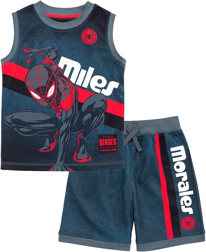 Marvel Spider-Man Miles Morales Hulk Mesh Jersey Tank Top Shirt and Basketball Shorts Toddler to Big Kid Sizes (2T - 18-20)