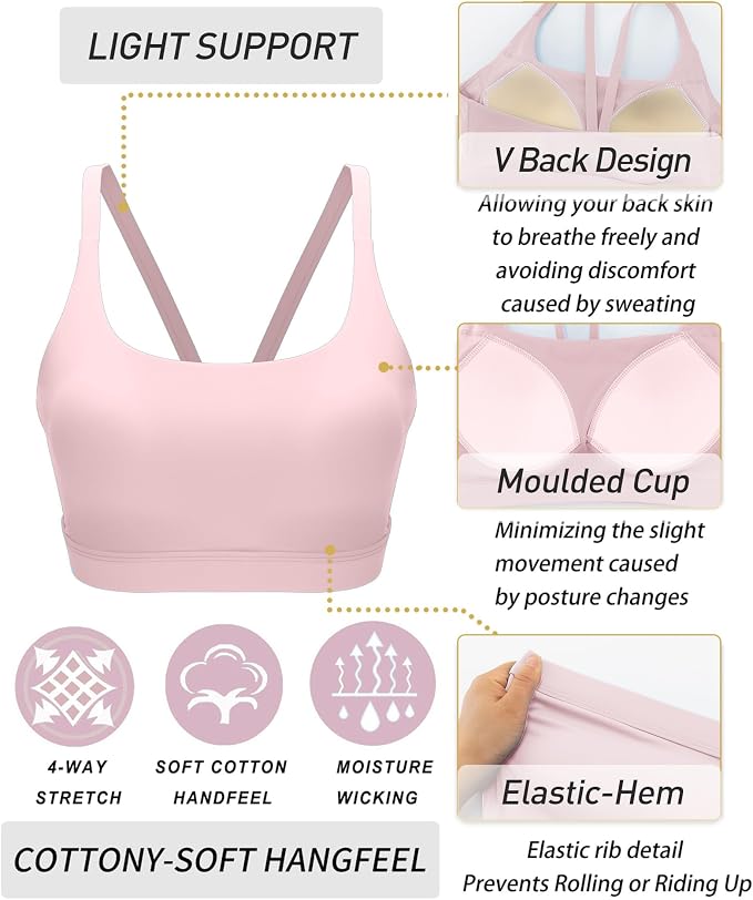 RUNNING GIRL Sports Bras for Women,Light Impact Molded Cup Strap Sports Bra with Sewn in Pads,Best for A-C Cup