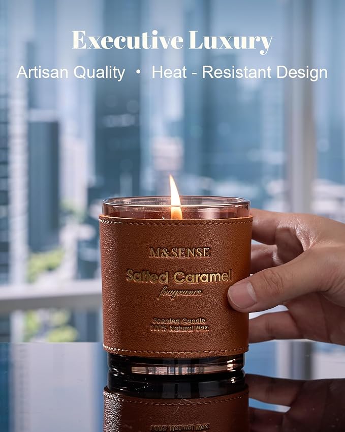 M&SENSE Cinnamon Tobacco Vegan Soy Candle | Non Toxic, 10oz, 42-Hour Slow Burning, Stress Relief Relaxation, Housewarming Gift for Father