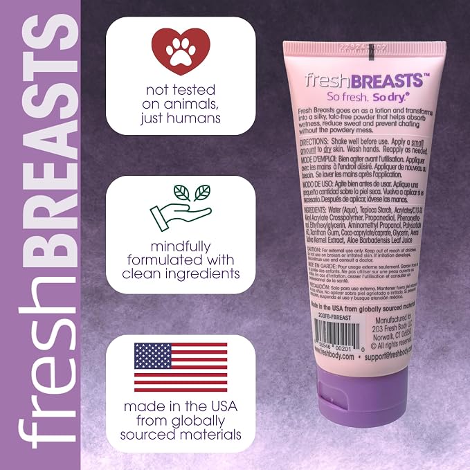 Fresh Breasts Lotion to Powder Deodorant, 3.4oz + Butt Body Powder for Men and Women - Unscented Deodorant Anti-Chafing, Talc Free, 6oz