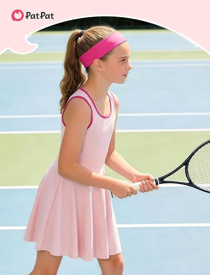 PATPAT Girls Athletic Dress Tennis Summer Outfit with Headband & Shorts | Quick-Dry RapidAir-C Fabric, Lightweight Breathable Golf Dress, Sweat-Wicking 2 Piece sets, Two Hidden Pockets