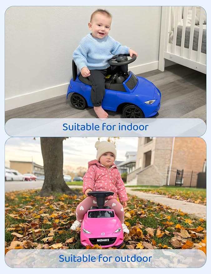 HEIMILI Kids Push Car with Music, Ride-On Toy with Anti-Slip Wheels, Bumper Guards and Horn Button for Fun & Safety (Blue)