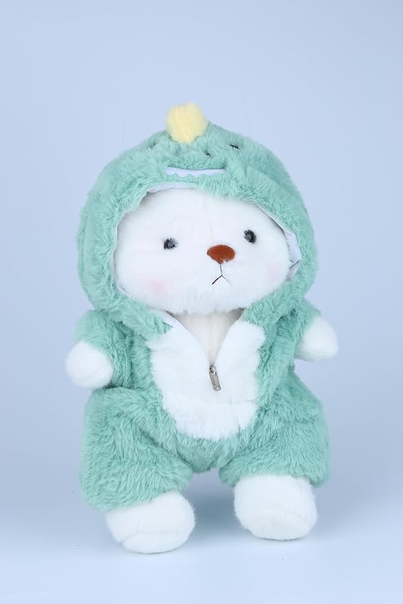 Teddy Bear Stuffed Animal, Teddy Bear Plush Toys with Removable Hoodie Movable Legs, 13'' Soft Cute Emotional Support Stuffed Plushies with Dinosaur Clothes Gifts for Girls Kids Birthday Christmas