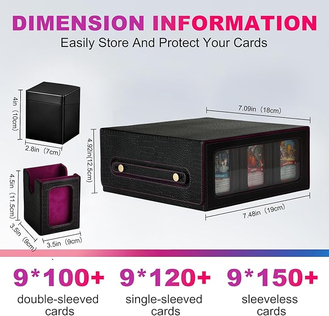 9IN1 MTG Deck Box with Carrying Handle, 8 Removable Deck Boxes & 1000+ Card Storage for TCG & Sports Cards, 10 Dividers, for Magic, YuGiOh, Gundam Card Game (BLACK/PURPLE)