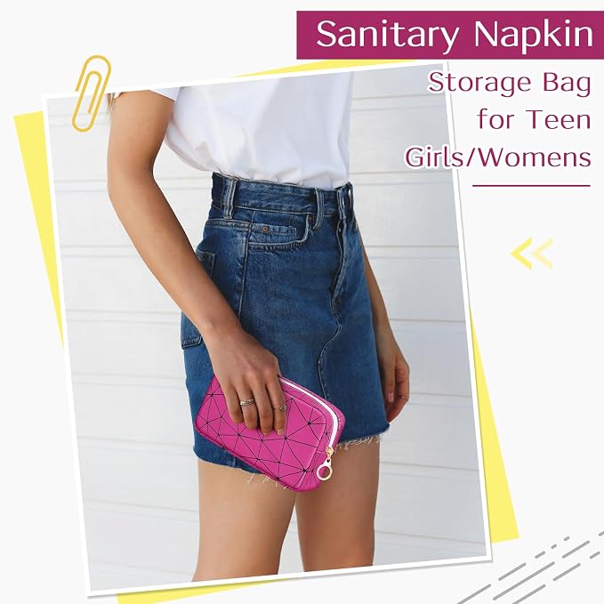 Likesing Tampon Holder for Purse, Leather Period Bag Sanitary Napkin Storage Bag for Girls Womens, Portable Feminine Emergency Pad Period Pouch(Rose red)