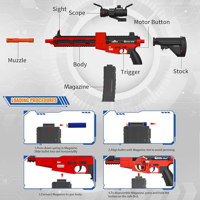 Automatic Toy Foam Blaster Sniper with Scope, Electric Toy Gun Dart Blaster with 120 Foam Darts for Guns, Goggles, Air Pocket Technology Outdoor Shooting Game Kids Toys for Ages 8-12 Boys Girls-Red