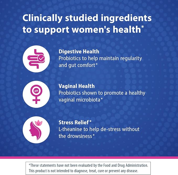 Florastor Probiotics for Women, Digest and De-Stress, 30 Capsules | Digestive Health and Vaginal Probiotic with L-Theanine for Mind and Body Wellness