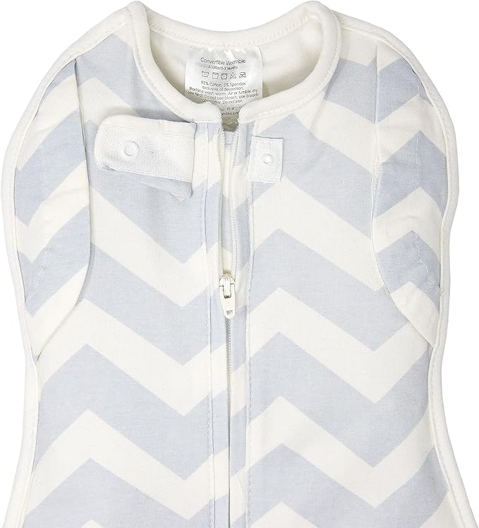 Woombie Convertible Baby Swaddle Blanket, Converts to Wearable Blanket for Babies Up to 6 Months, Blue Chevron, 14-19 lbs