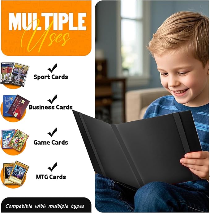 Card Binder 9-Pockets, Trading Card Binder, 20 Pages, 360 Card Capacity Collection Binder, Card Folder for MTG, TCG, Game Cards & Sports Cards（Black）
