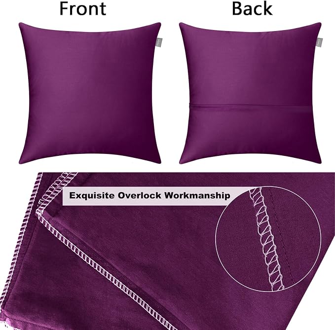 4-Pack 100% Cotton Comfortable Solid Decorative Throw Pillow Case,Thmyo Square Cushion Cover Pillowcase Sublimation Blank Pillow Covers DIY Throw Pillowcase(20x20 inch/ 50x50cm,Dark Reddish Purple)
