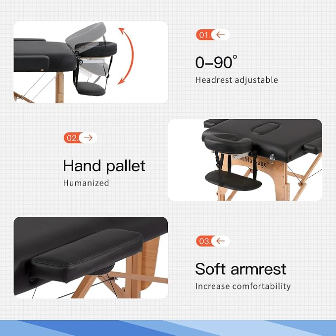 BestMassage Massage Bed Portable Massage Table 28 inch Wide Lash Bed Height Adjustable PU Leather 2 Folding with Oxford Bag for Spa Footmassage Facial CareSpa Tattoo