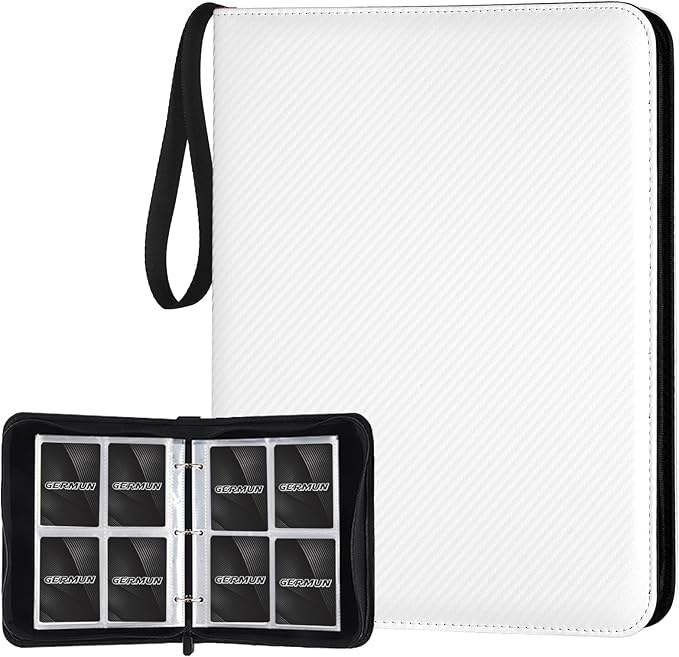 GERMUN 4 Pocket Card Binder, Premium Zip Trading Card Binder, 400 Double Sided Pocket PU Card Collection Binder, Collector Card Album, Card Folder for MTG, TCG, Sports Cards, Game Cards (White)