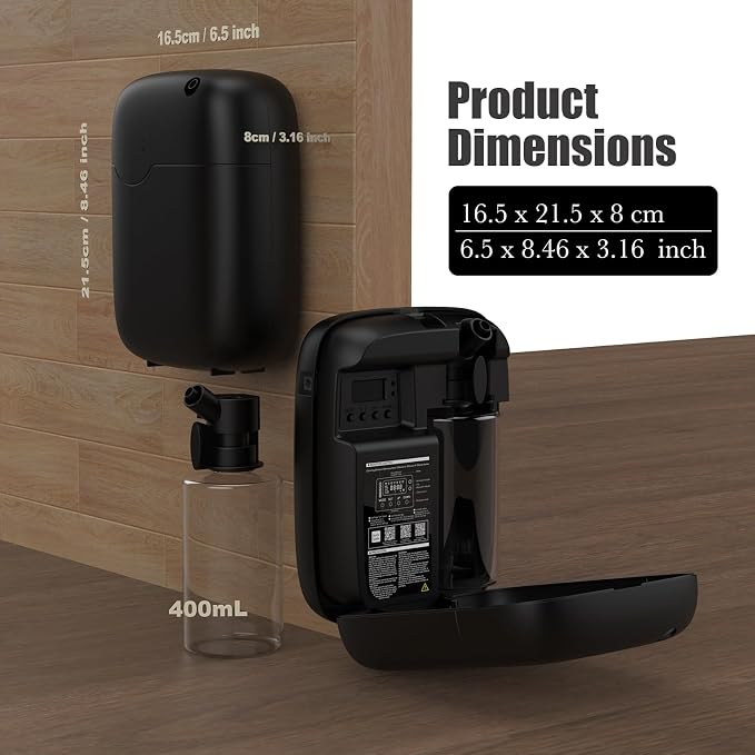 Hotel Scent Diffuser, Waterless Essential Oil Diffuser with Bluetooth Control, 400ml Capacity Aromatherapy Machine, Black, Wall Mount or Tabletop, Low Noise Operation, Covers up to 3000 Sq Ft
