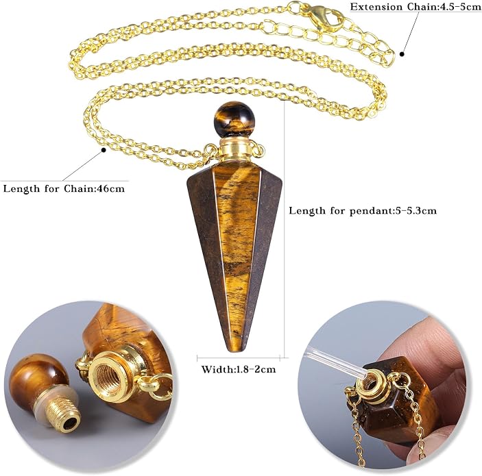 TUMBEELLUWA Crystal Perfume Bottle Necklace for Women Men | Faceted Crystal Point Necklace, Essential Oil Diffuser Vial Necklace, Openable Locket Bottle Jewelry for Daily Wear