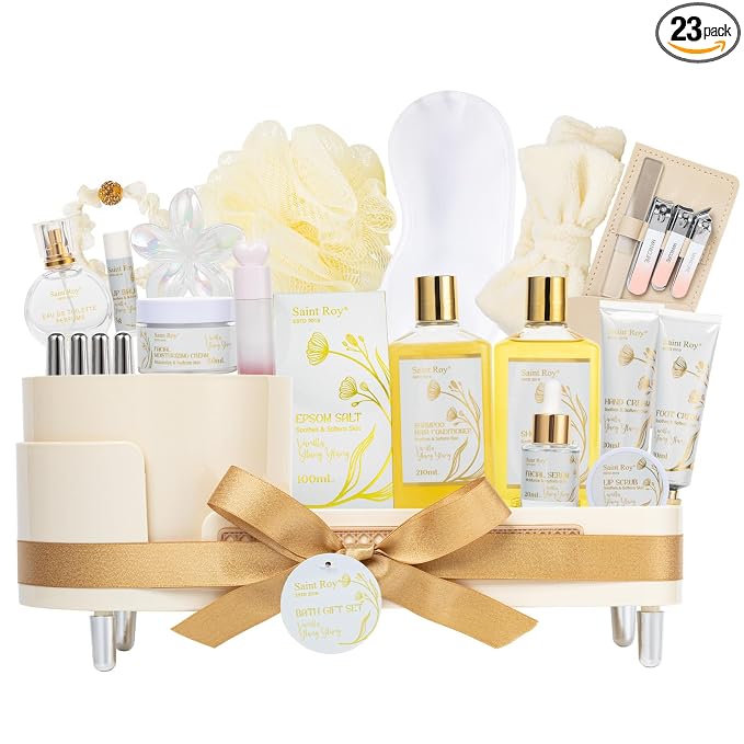 23Pcs Bath and Body Vanilla YLANG YLANG Gifts for Women, Spa Gift Basket | Gifts for Women, Birthday Gift - Vanilla Spa Gift Kit Mothers Day Gift Basket for Mom, Bath and Body Gift Basket, Spa Basket